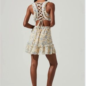 astr lace up back floral cutout eyelet mini dress